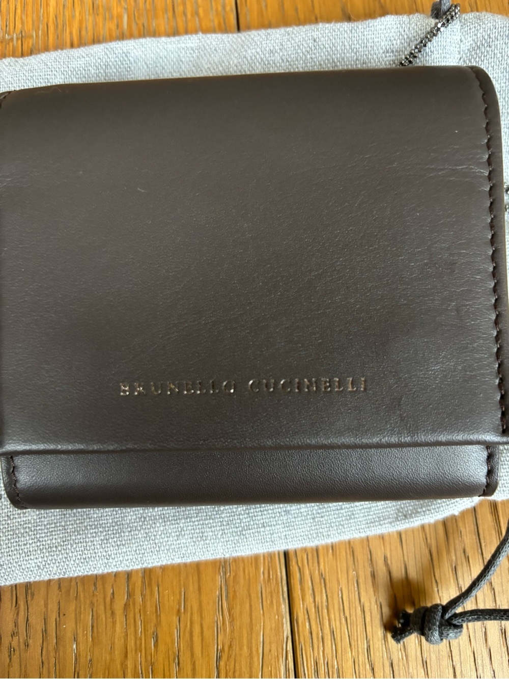 Brunello Cucinelli Leather Chain Wallet Crossbody-dark  brown- NWT